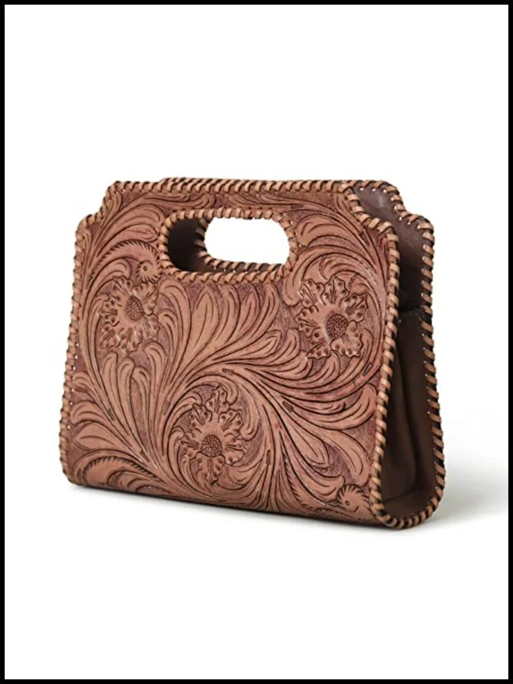 Genuine Leather Embroidered Floral Clutch Purse - Western Handcrafted Bag,